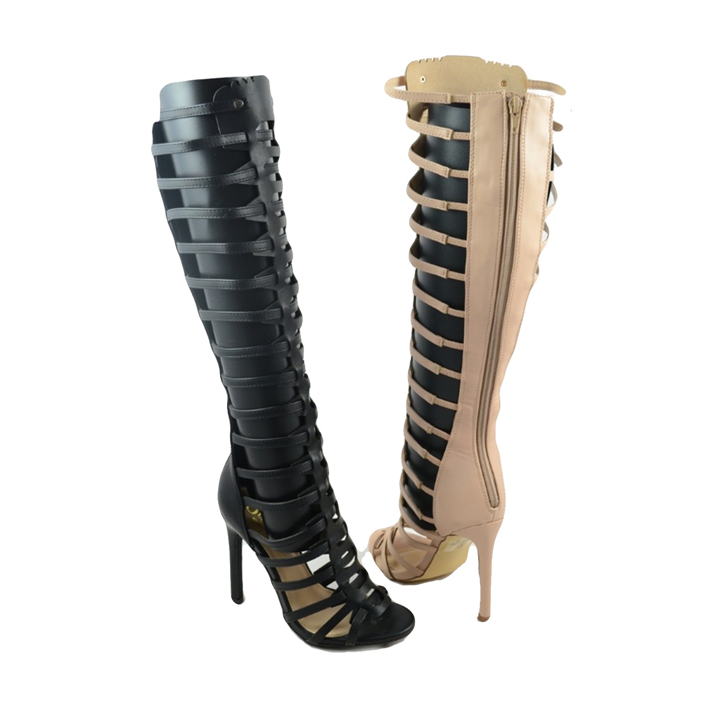 Elegant Black Gladiator Sandals For Women, Cut Out Design Stiletto Heeled  Zipper Back Sandals