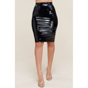 Foxy Faux Leather Shiny Skirt - black